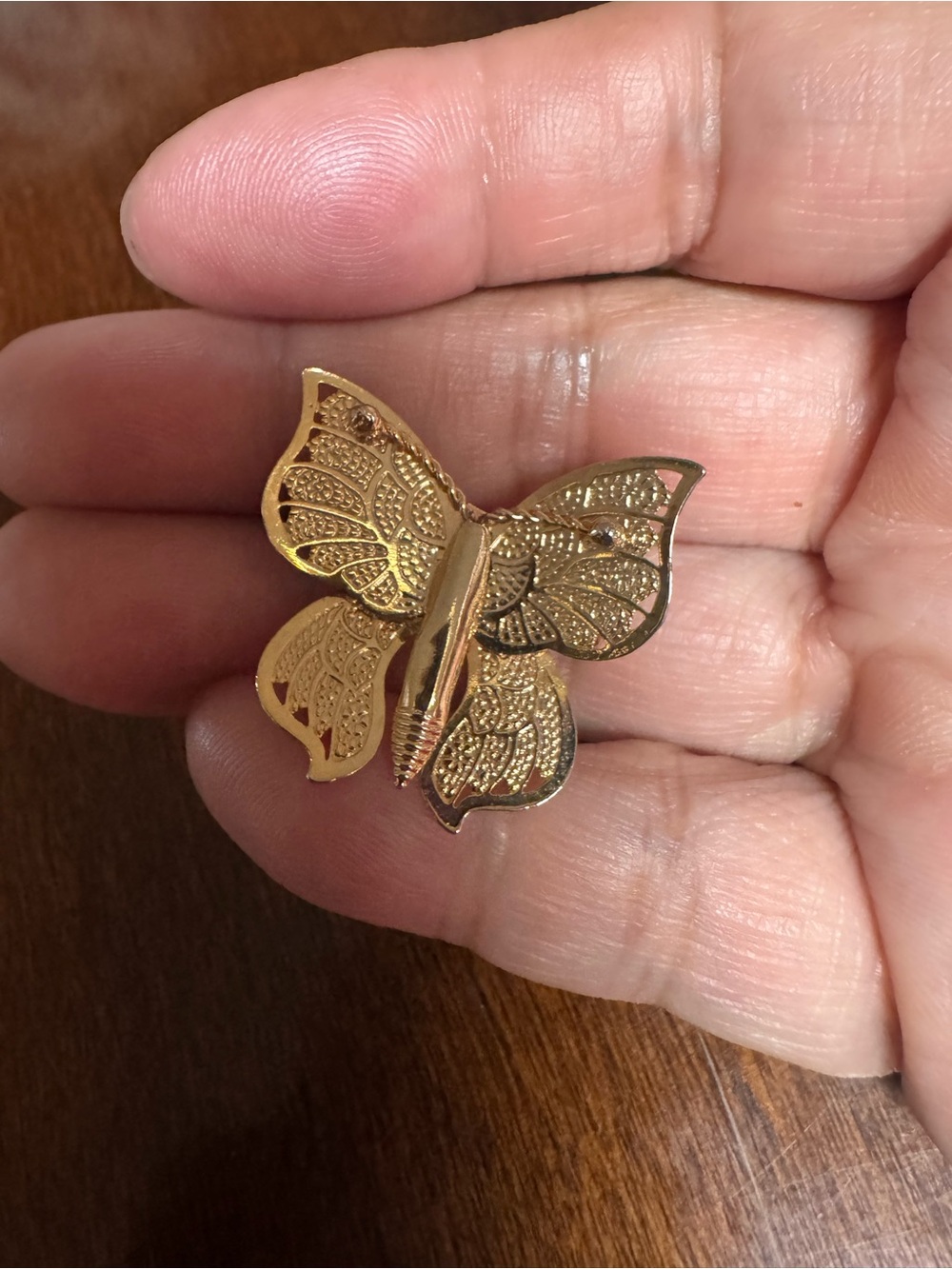 Vintage butterfly brooch with gold vermeil, featuring intricate filigree work